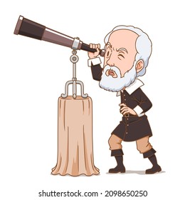 Cartoon character of Galileo the astronomer.