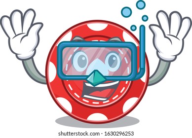 cartoon character of gambling chips wearing Diving glasses