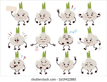 Cartoon character of garlic. Nice animation. Vector illustration