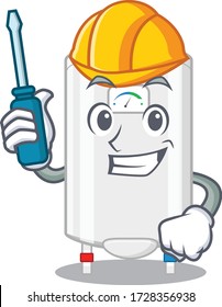 cartoon character of gas water heater worked as an automotive