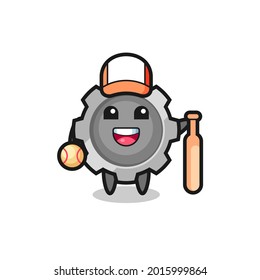Cartoon character of gear as a baseball player , cute style design for t shirt, sticker, logo element