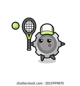 Cartoon character of gear as a tennis player , cute style design for t shirt, sticker, logo element