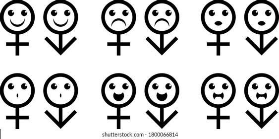cartoon character gender, set of 6 faces some expressions of the gender logo