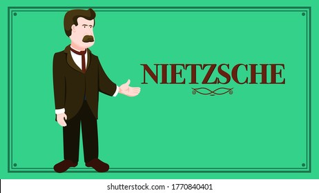 Cartoon character of german philosopher Nietzsche. Philosophy, knowledge and education. Idea.