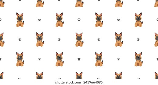 Cartoon character german shepherd dog seamless pattern background for design.