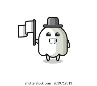 Caricatura de fantasma con una bandera, diseño de estilo lindo para camiseta, pegatina, elemento logo