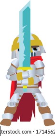 Cartoon character with giant cyan sword