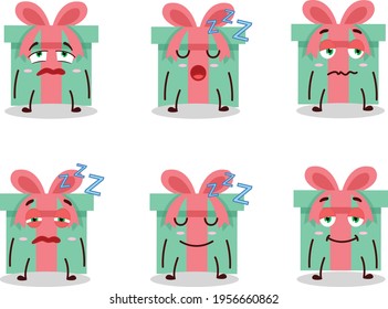 Cartoon character of gift with sleepy expression