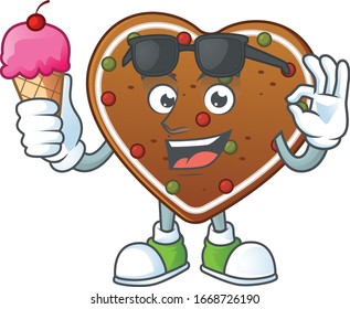 cartoon character of gingerbread love enjoying an ice cream