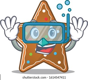 cartoon character of gingerbread star wearing Diving glasses