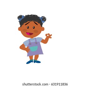 Cartoon character girl in approval attitude; isolated vector illustration.