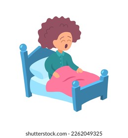 Cartoon Character Girl in Bed Cute Little Kid Concept Flat Design Style Isolated on a White Background. Vector illustration