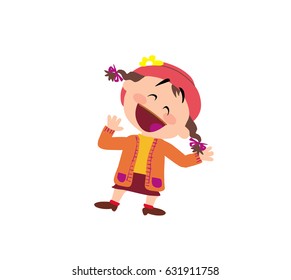 Cartoon character girl cheerful; isolated vector illustration.