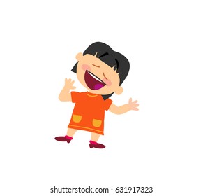 Cartoon character girl cheerful; isolated vector illustration.