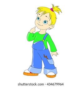 Cartoon character girl. Funny girl hooligan. Vector