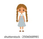 Cartoon character girl with hair pigtails