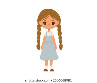 Chica de personaje de dibujos animados con coletas de pelo