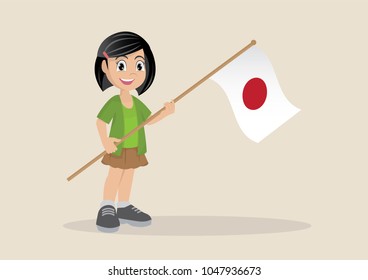 Cartoon character, Girl holding a Japan flag.,vector eps10