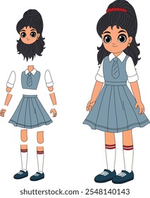 cartoon character of girl in school dress