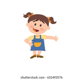 Cartoon character girl serious; isolated vector illustration.