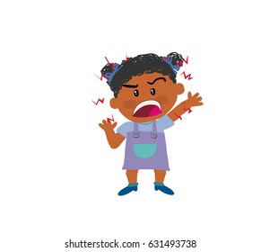 Cartoon character girl serious; isolated vector illustration.