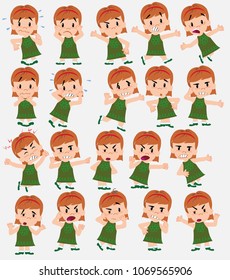 Cartoon character girl. Set with different postures, attitudes and poses, always in negative attitude, doing different activities in vector vector illustrations.