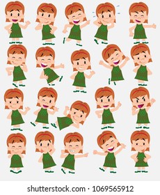 Cartoon character girl. Set with different postures, attitudes and poses, always in positive attitude, doing different activities in vector vector illustrations.