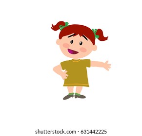 Cartoon character girl showing; isolated vector illustration.