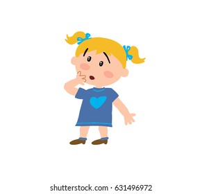 Cartoon character girl in surprise; isolated vector illustration.