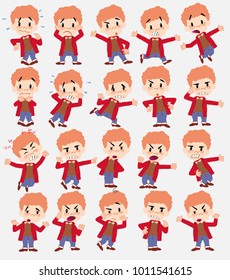 Cartoon character girl with sweater. Set with different postures, attitudes and poses, always in negative attitude, doing different activities in vector vector illustrations.																									