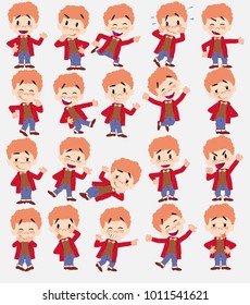 Cartoon character girl with sweater. Set with different postures, attitudes and poses, always in positive attitude, doing different activities in vector vector illustrations.																									