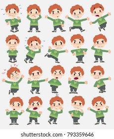 Cartoon character girl with sweater. Set with different postures, attitudes and poses, always in negative attitude, doing different activities in vector vector illustrations.																									