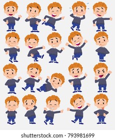 Cartoon character girl with sweater. Set with different postures, attitudes and poses, always in positive attitude, doing different activities in vector vector illustrations.																									