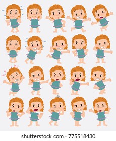 Cartoon character girl in a swimsuit. Set with different postures, attitudes and poses, always in negative attitude, doing different activities in vector vector illustrations.
