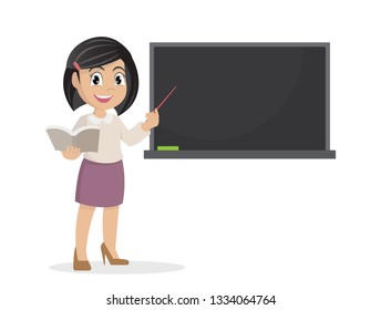 Cartoon character, Girl in teacher teaching a lesson on the chalkboard..,vector eps10