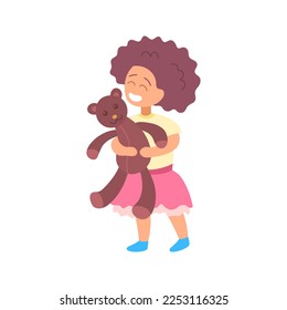 Cartoon Character Girl with Teddy Bear Cute Little Kid Concept Flat Design Style Isolated on a White Background. Vector illustration