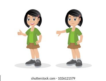 Cartoon character, Girl thumbs up thumbs down., vector eps10