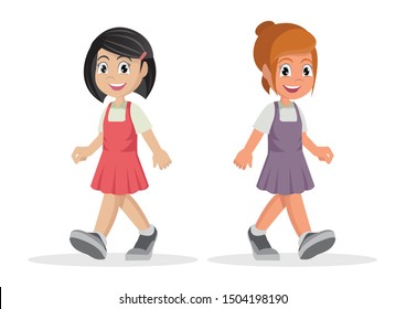 Cartoon character, girl walking., vector eps10