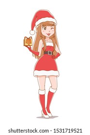 Cartoon character girl wearing santa claus clothes.