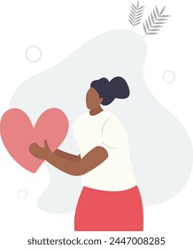 cartoon character giving love.volunteering concept.flat vector illustration.hold your heart in your hands