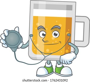 Cartoon character of glass of beer dedicated Doctor Work with stethoscope