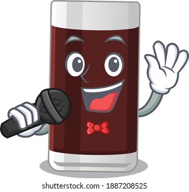 cartoon character of glass of chocolate sing a song with a microphone. Vector illustration