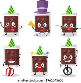 Cartoon character of glass of cola with various circus shows