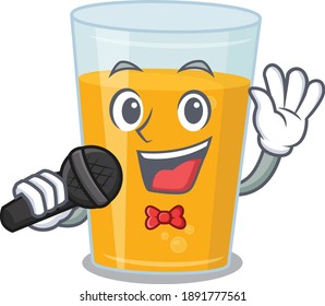 cartoon character of glass of orange juice sing a song with a microphone. Vector illustration