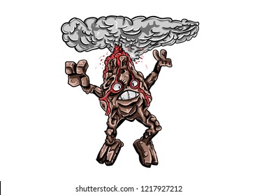 
cartoon character golem. Vector jumping and splashing lava. Suitable for Earth Day