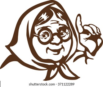 Cartoon character - good and wise grandmother in round glasses, which gives you useful advice.
