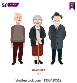 cartoon character grandpa and grandma vector in white background