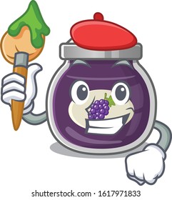 Cartoon character of grape jam Artist with a brush