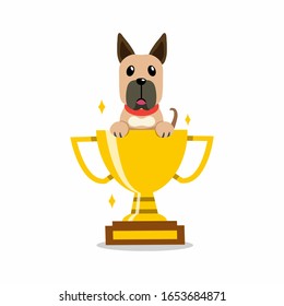 Cartoon character great dane dog with gold trophy cup award for design.