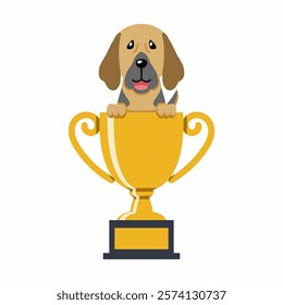 Cartoon character great dane dog with gold trophy cup award for design.